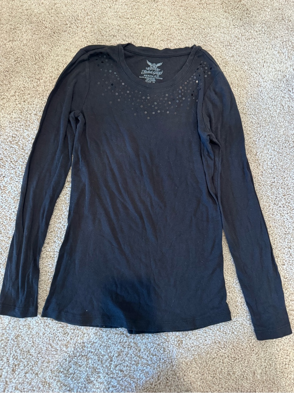 Faded Glory Black Long-Sleeve Top with Sequin Accents